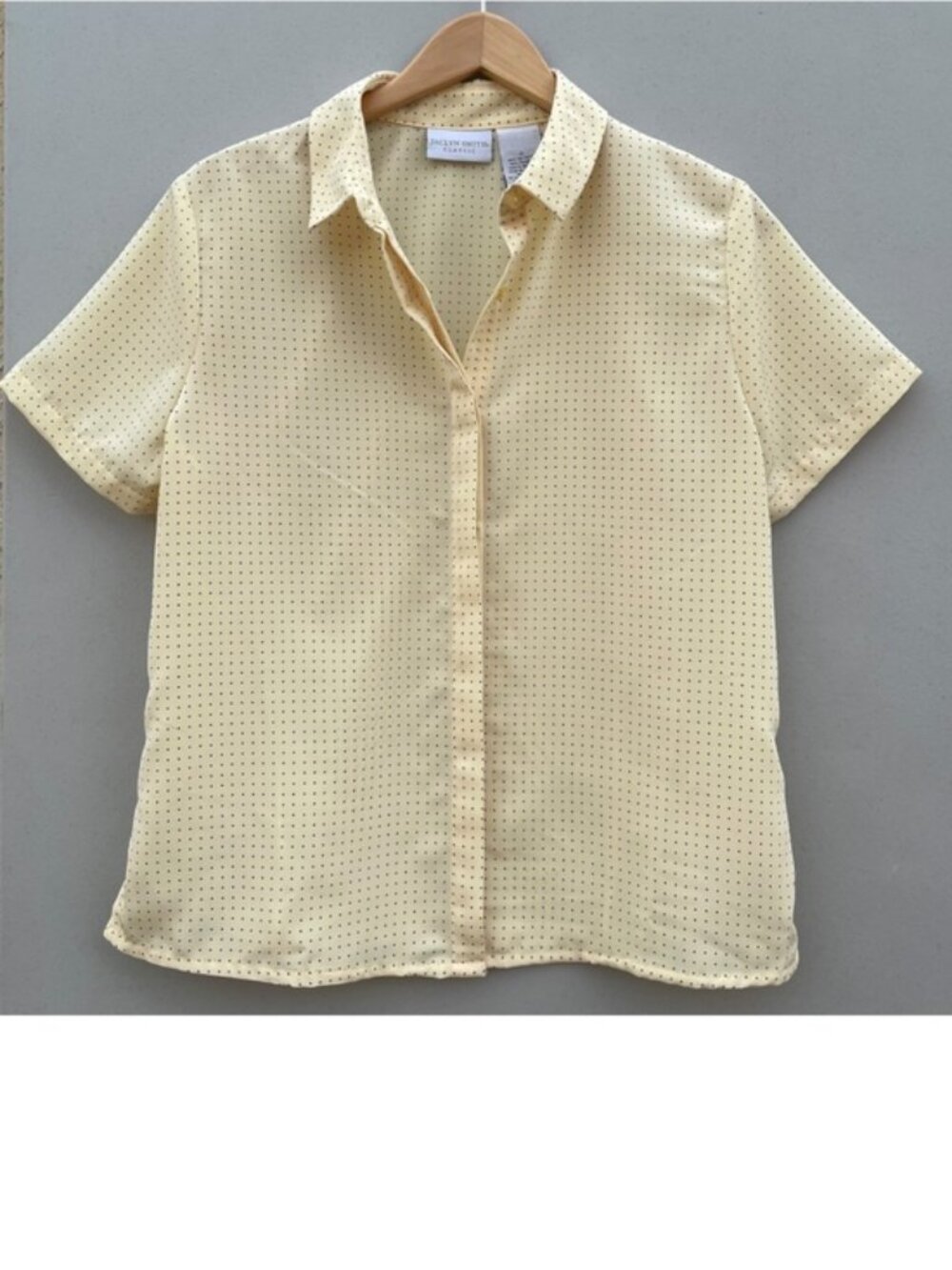 Jaclyn Smith Classic Yellow Polka Dot Button Down Short Sleeve Blouse Size 12
